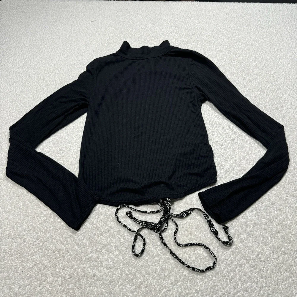 Free People Women's Top Edge of Town Long Sleeve Crop Top Open Back Mock Neck L